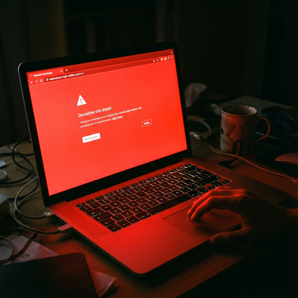 Tela vermelha do Google site enganoso